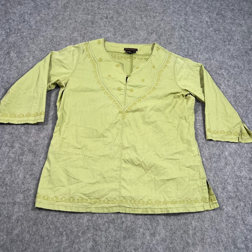Royal Robbins Green 3/4 Sleeve Embroidered Popover Top Women's Size Medium